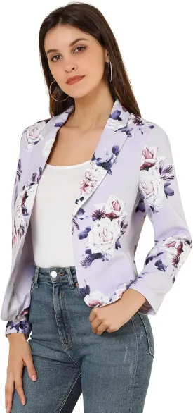 Allegra K Women's Open Front Office Work Business Casual Lightweight Summer Crop Suit Blazer