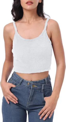 Amazhiyu Women's Fuzzy Cropped Tank Top Sweater-Knit Scoop Neck Crop Cami