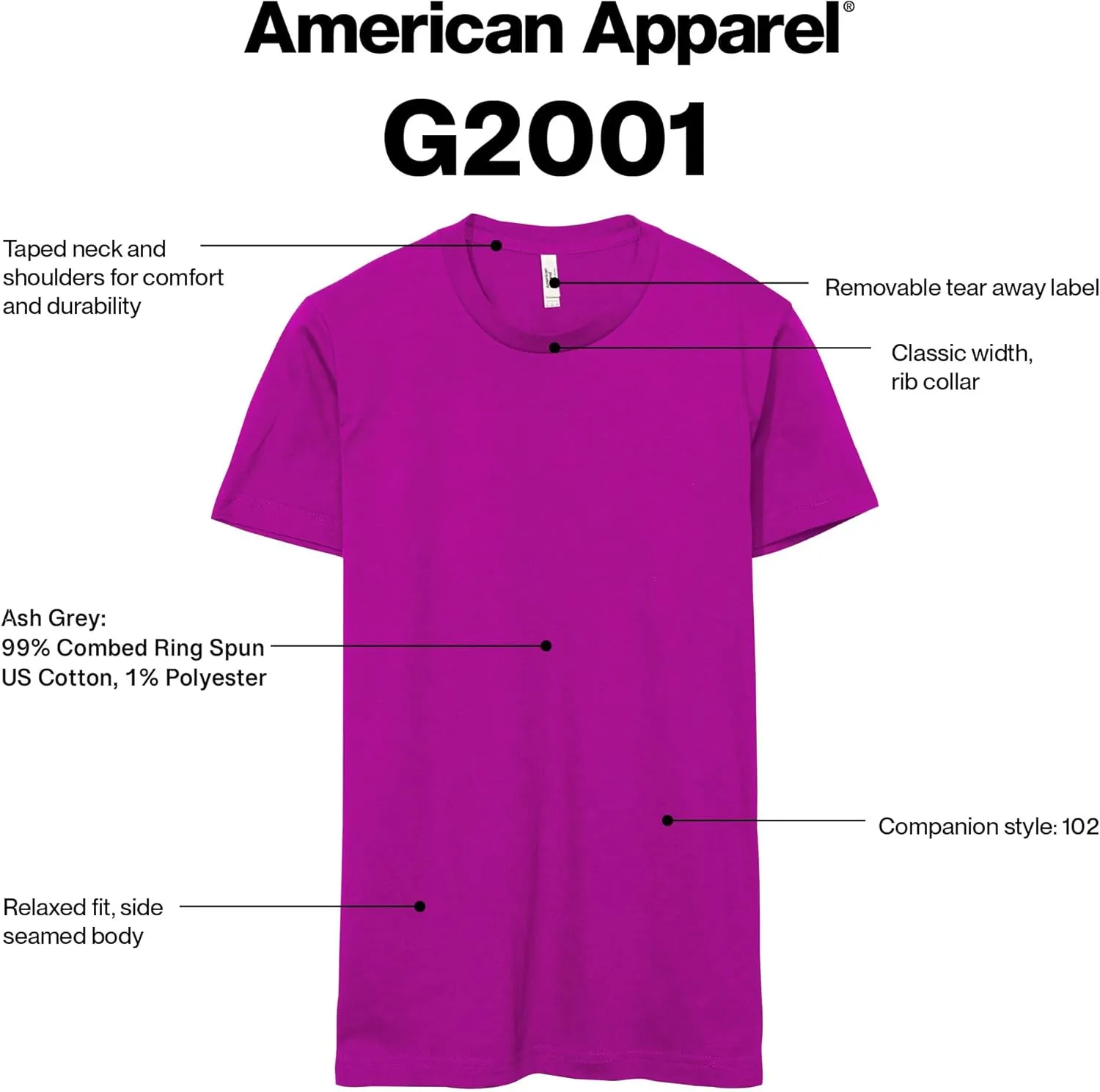 American Apparel Fine Jersey T-Shirt, Style G2001, Multipack