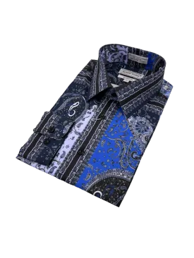 Blue Paisley Men's Dress casual Shirts Long Sleeves By Avanti Uomo