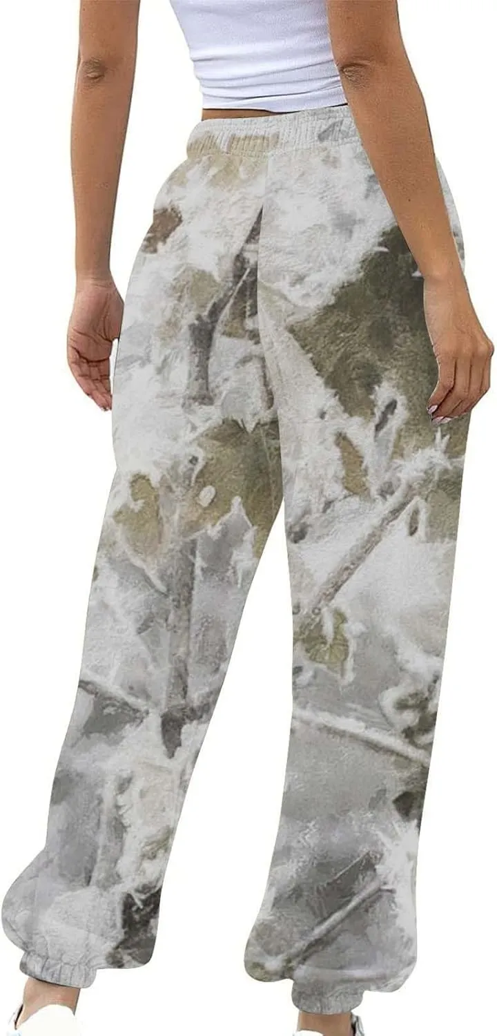 Camo Cargo Pants for Women - High Waisted Wide Leg Sweatpants, Baggy Elastic Joggers, Camouflage Trousers for Workout