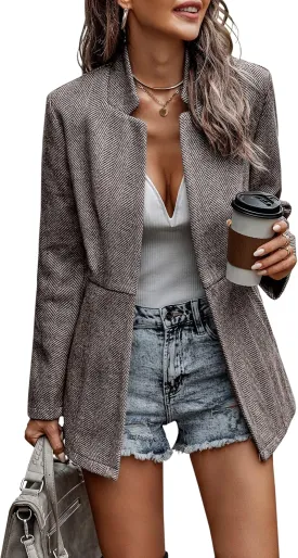 CCTOO Women's Coat Casual Open Front Blazer Long Sleeve Stand Collar Solid Trench Business Work Office Jacket Outwear