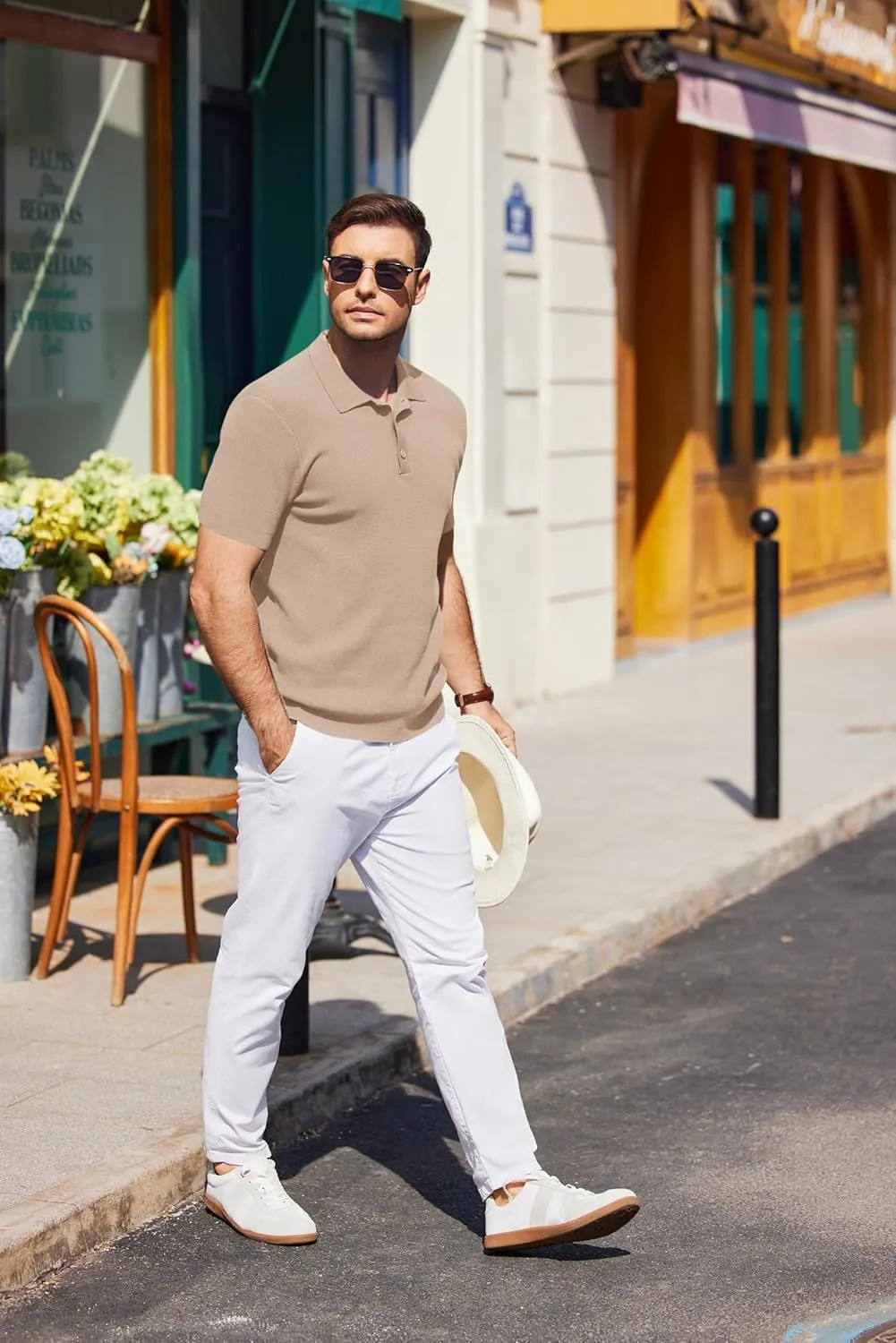 COOFANDY Mens Slim Fit Knit Polo Shirts Business Lightweight Polo Sweater Casual Summer Ribbed Textured Collared T Shirt