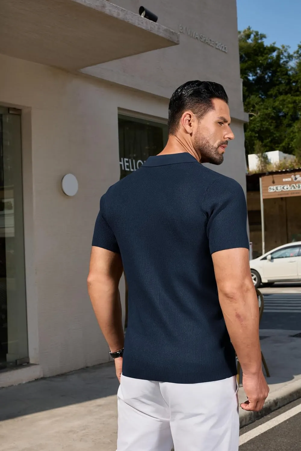 COOFANDY Mens Slim Fit Knit Polo Shirts Business Lightweight Polo Sweater Casual Summer Ribbed Textured Collared T Shirt