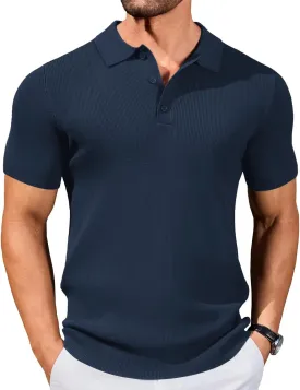 COOFANDY Mens Slim Fit Knit Polo Shirts Business Lightweight Polo Sweater Casual Summer Ribbed Textured Collared T Shirt