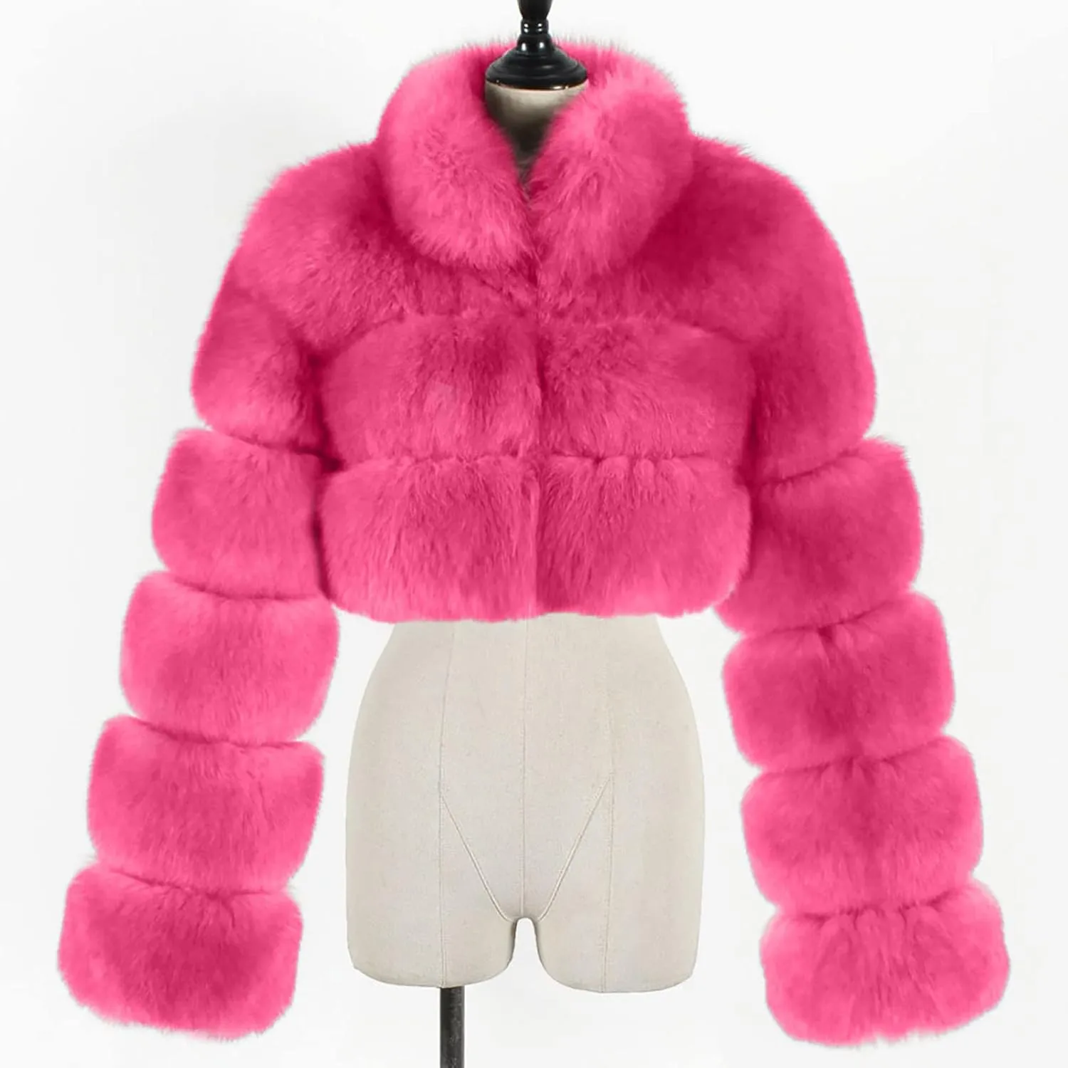 Cropped Puffy Teddy Jacket for Women Fluffy Faux Fur Coat Winter Warm Fuzzy Outerwear Long Sleeve Parka Coat