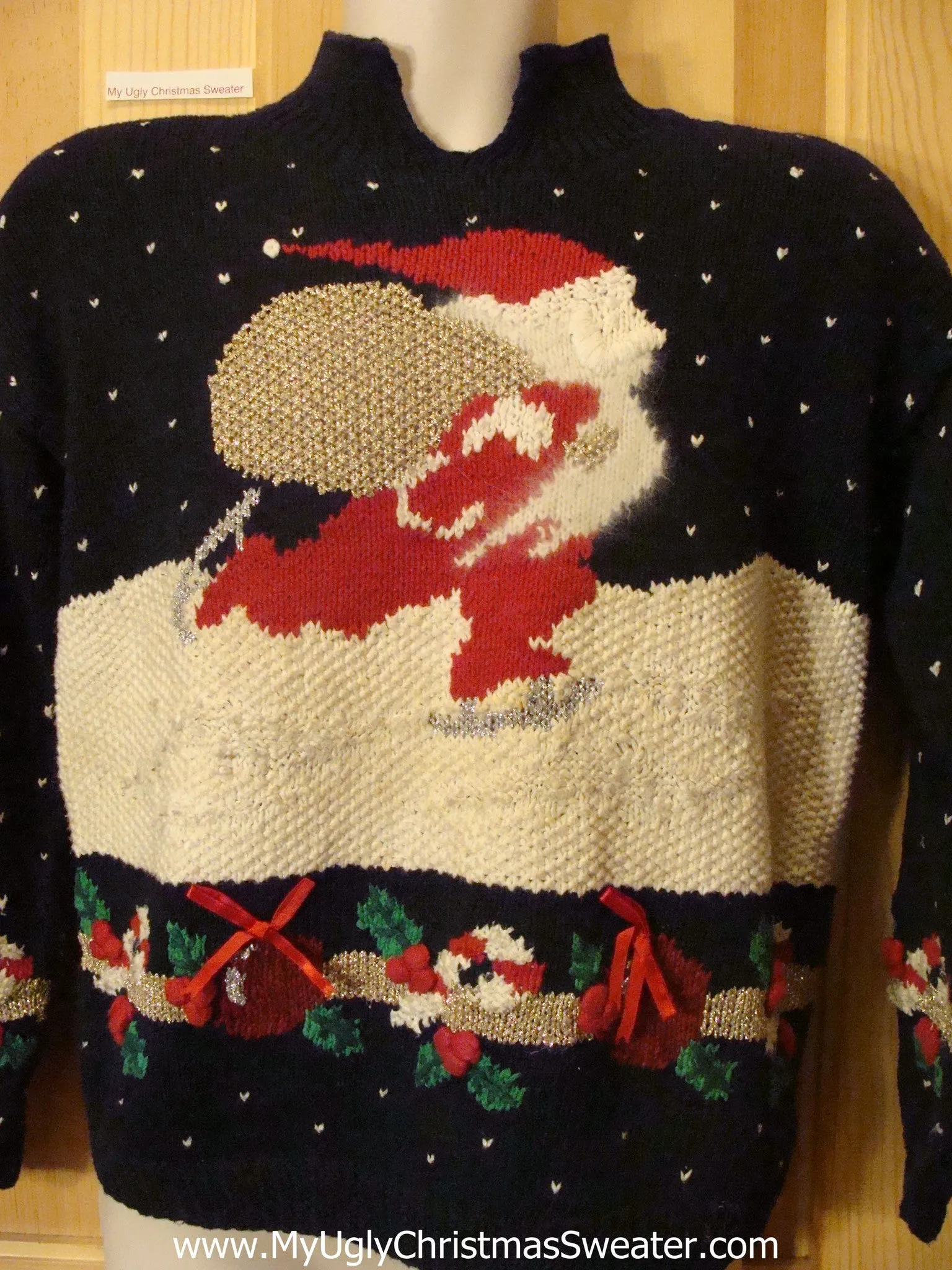Funny Ugly Christmas Sweater 80s Santa Skating