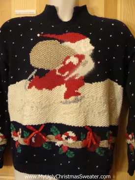 Funny Ugly Christmas Sweater 80s Santa Skating