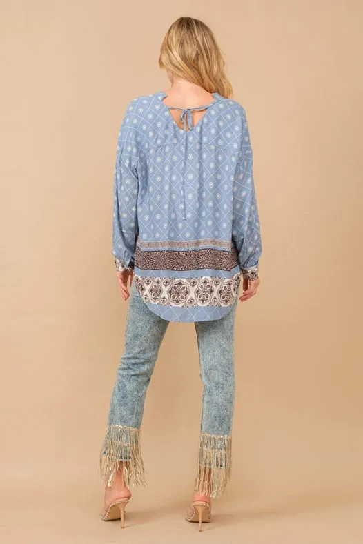Garment Washed Side Sequin Tape Fringe Denim Jeans Med Wash