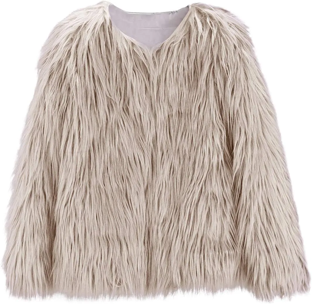 Girls Faux-Fur Jacket Coat Kids Fall Winter Thick Fleece Fuzzy Warm Outwear Tops Fashion Purple Fur Coat
