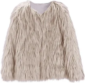 Girls Faux-Fur Jacket Coat Kids Fall Winter Thick Fleece Fuzzy Warm Outwear Tops Fashion Purple Fur Coat