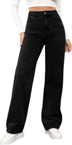 High Waisted Jeans for Women Straight Leg Denim Pants Wide Leg Jeans High Rise Baggy Pants with Pocket Streetwear