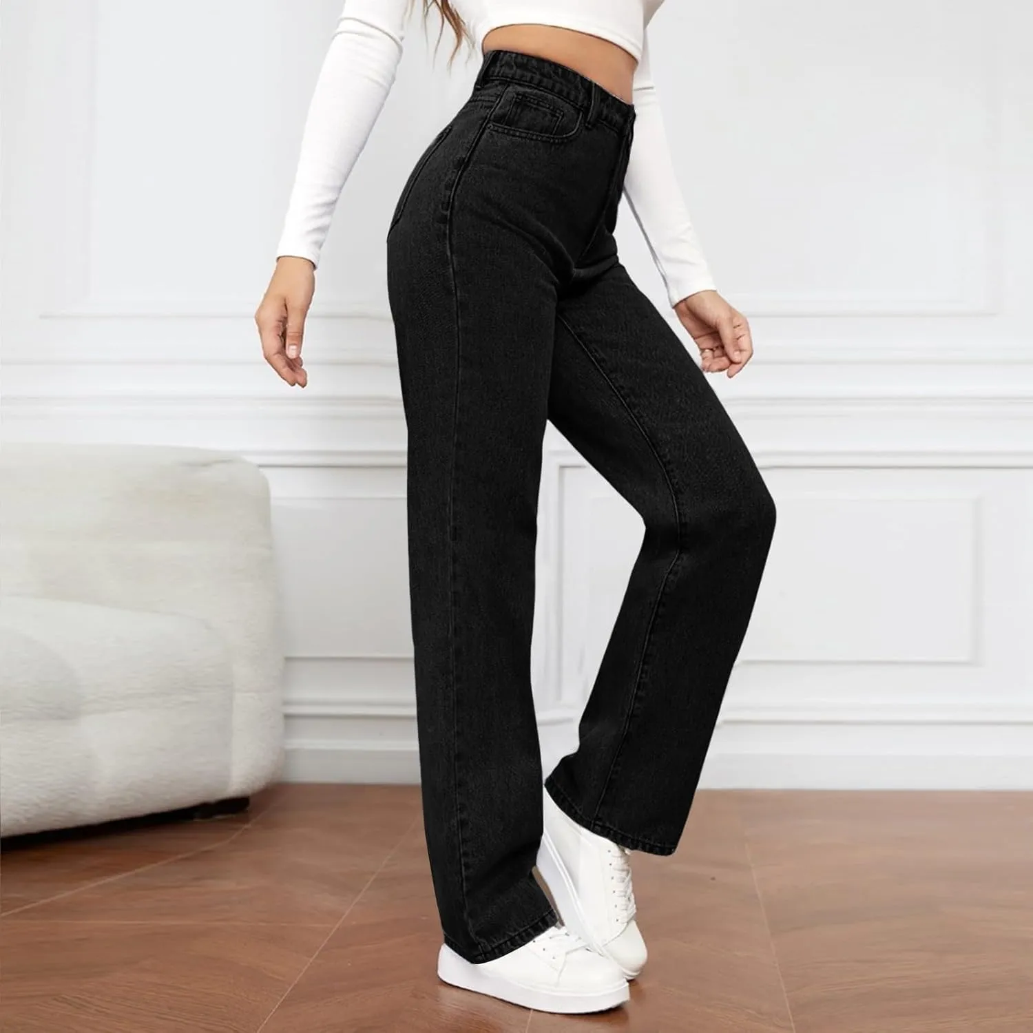 High Waisted Jeans for Women Straight Leg Denim Pants Wide Leg Jeans High Rise Baggy Pants with Pocket Streetwear