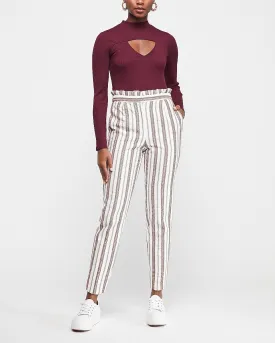 High Waisted Ruffle Ankle Pant in Black And White