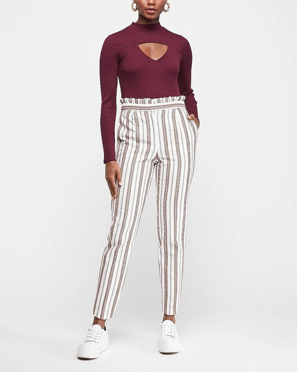 High Waisted Ruffle Ankle Pant in Black And White