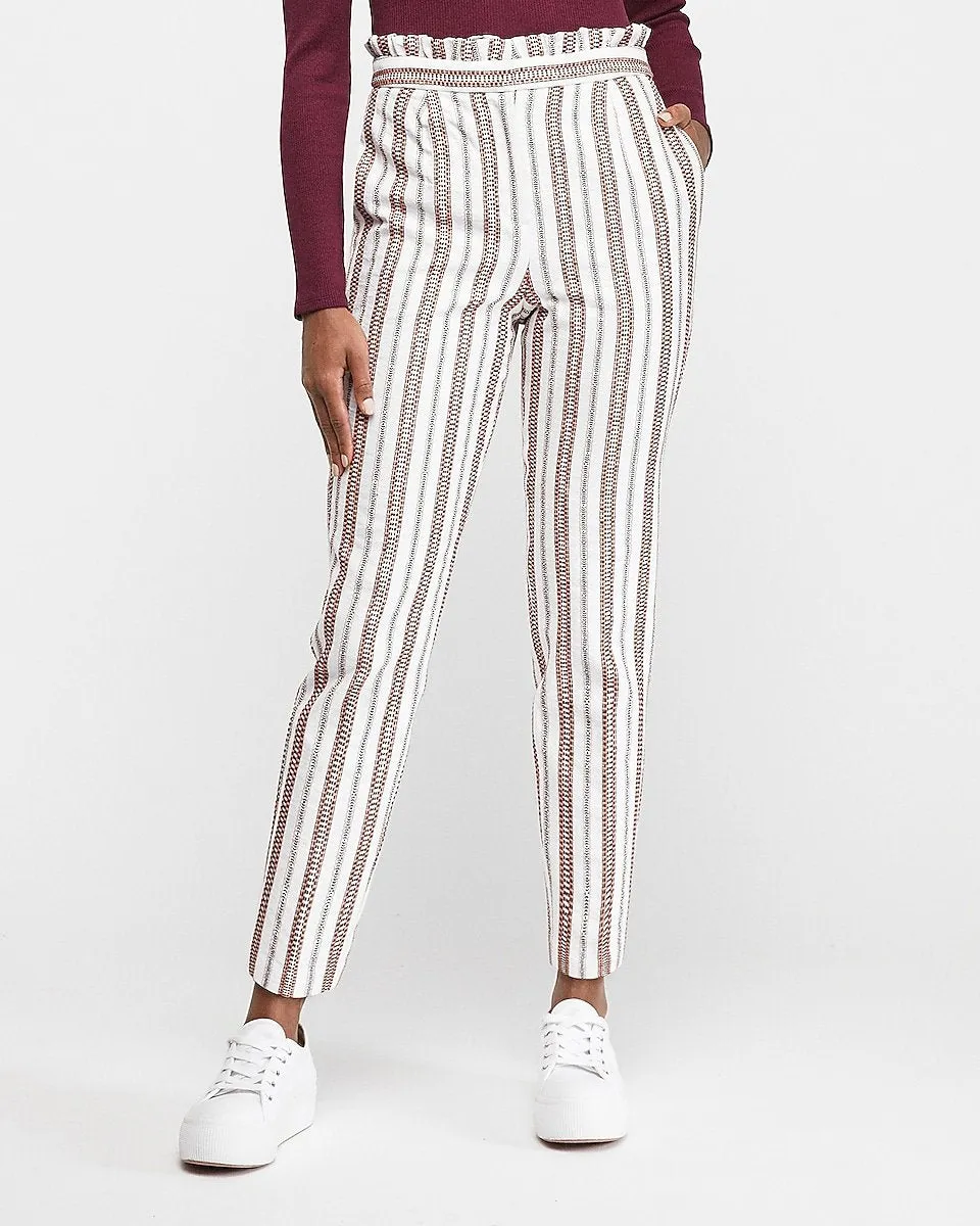 High Waisted Ruffle Ankle Pant in Black And White