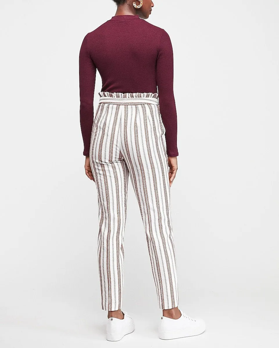 High Waisted Ruffle Ankle Pant in Black And White