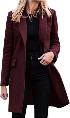 Hvyesh Women's Wool Blend Trench Winter Jackets Mid Long Warm Pea Coats Dressy Casual Double Breasted Overcoat with Pockets