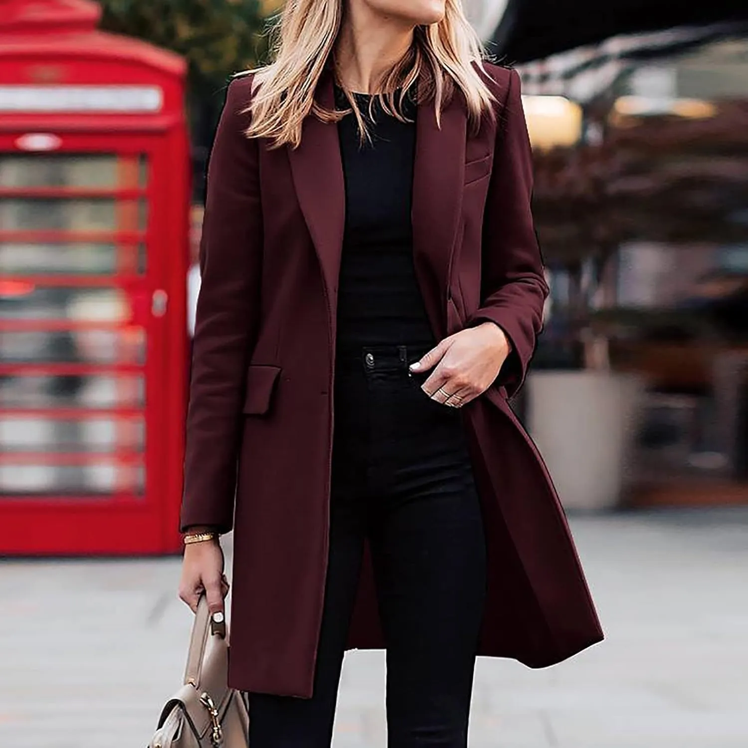 Hvyesh Women's Wool Blend Trench Winter Jackets Mid Long Warm Pea Coats Dressy Casual Double Breasted Overcoat with Pockets