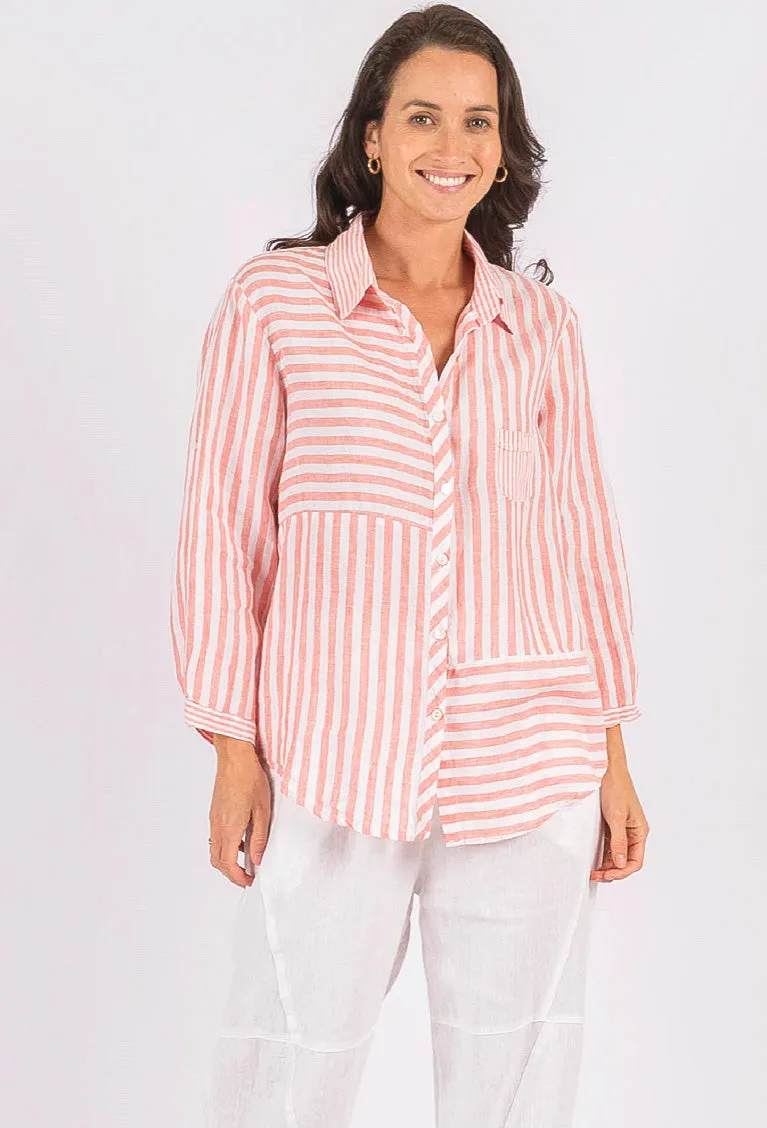 Hyatt Coral Blue Stripe Shirt