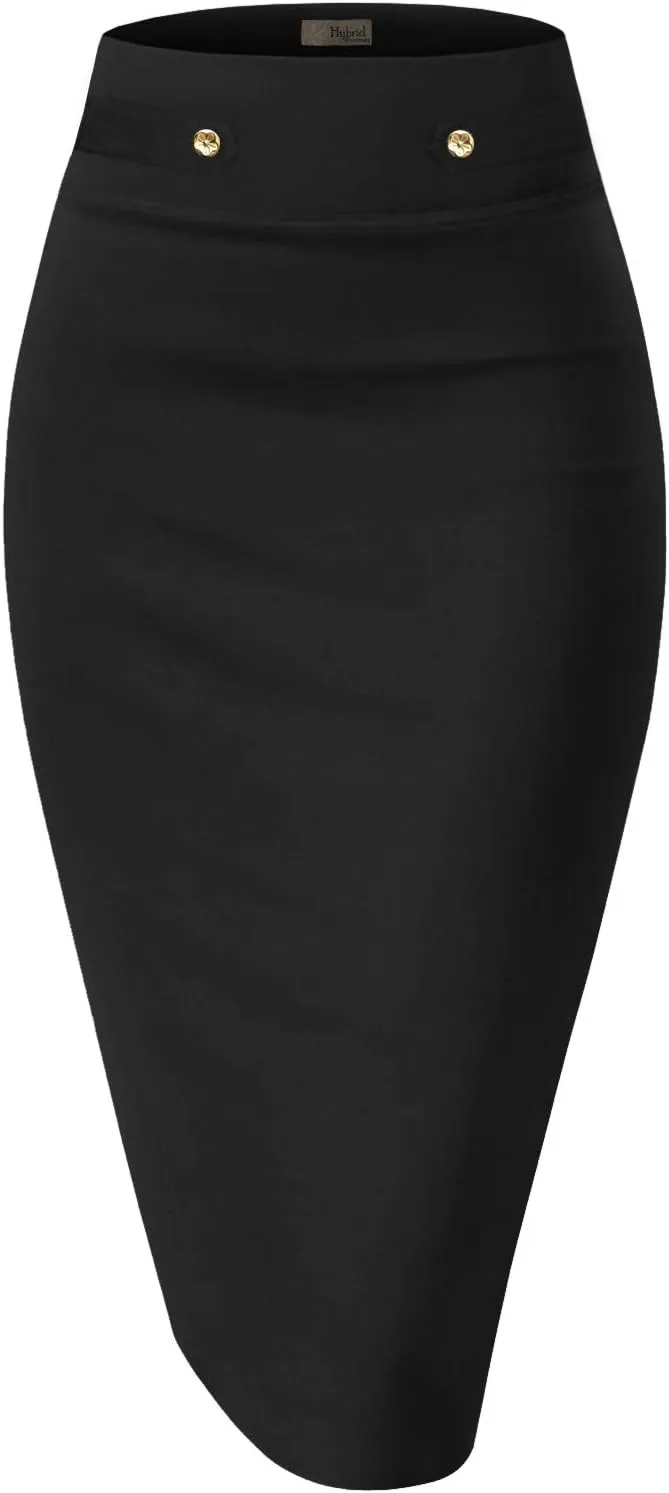 Hybrid & Company Womens Pencil Skirt Premium Nylon Ponte Stretch Office Made in The USA Below Knee