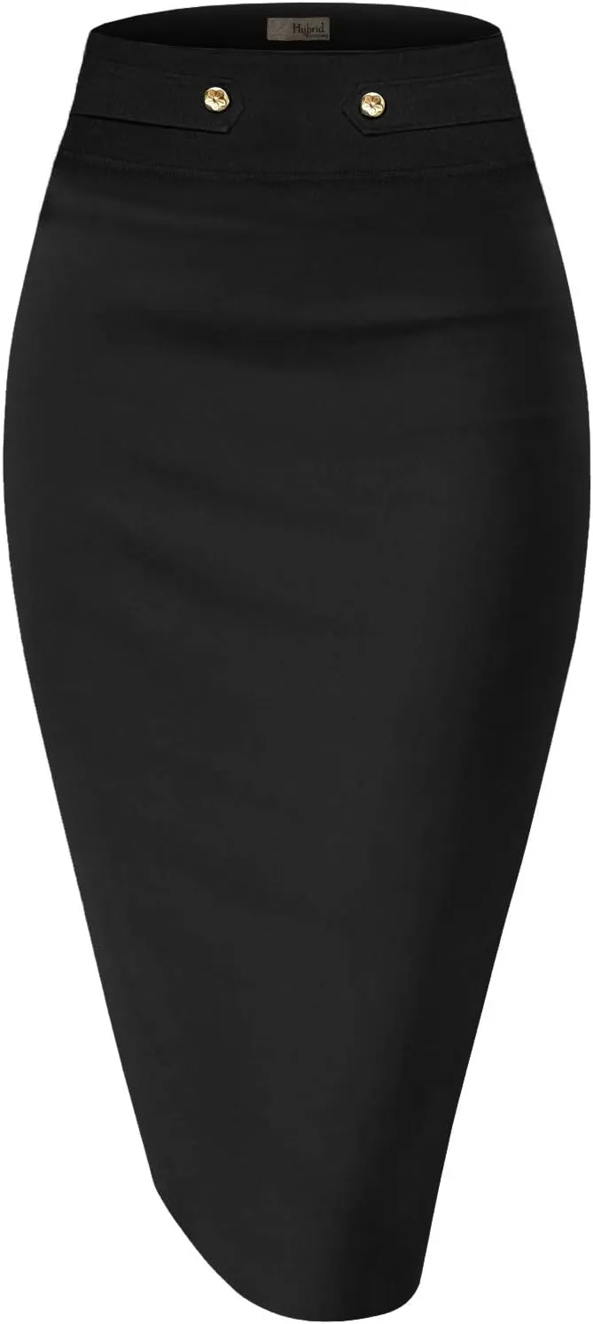 Hybrid & Company Womens Pencil Skirt Premium Nylon Ponte Stretch Office Made in The USA Below Knee