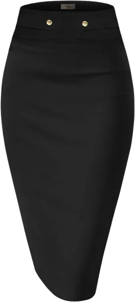 Hybrid & Company Womens Pencil Skirt Premium Nylon Ponte Stretch Office Made in The USA Below Knee