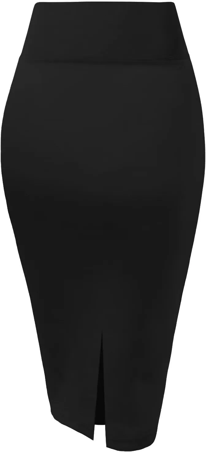 Hybrid & Company Womens Pencil Skirt Premium Nylon Ponte Stretch Office Made in The USA Below Knee