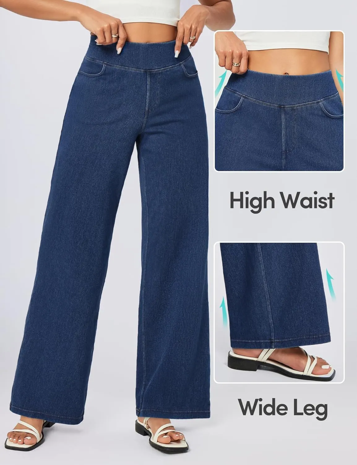 IUGA Wide Leg Jeans Woman High Waisted Pull On Baggy Jeans for Women Stretchy Trendy Womens Jean Straight Casual Denim Pants