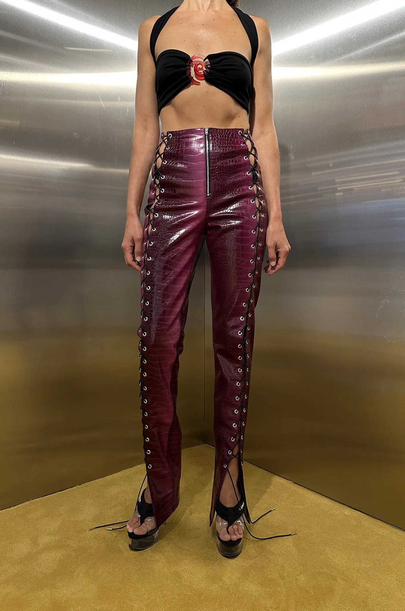 Leo - Angel Vegan Croco Leather Pant with Lacing