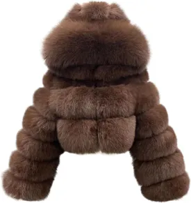 loveimgs Women Winter Fuzzy Hooded Cropped Faux Fur Jacket Puffer Coat Fluffy Parka Leather Warm Zip Up Teddy Coat