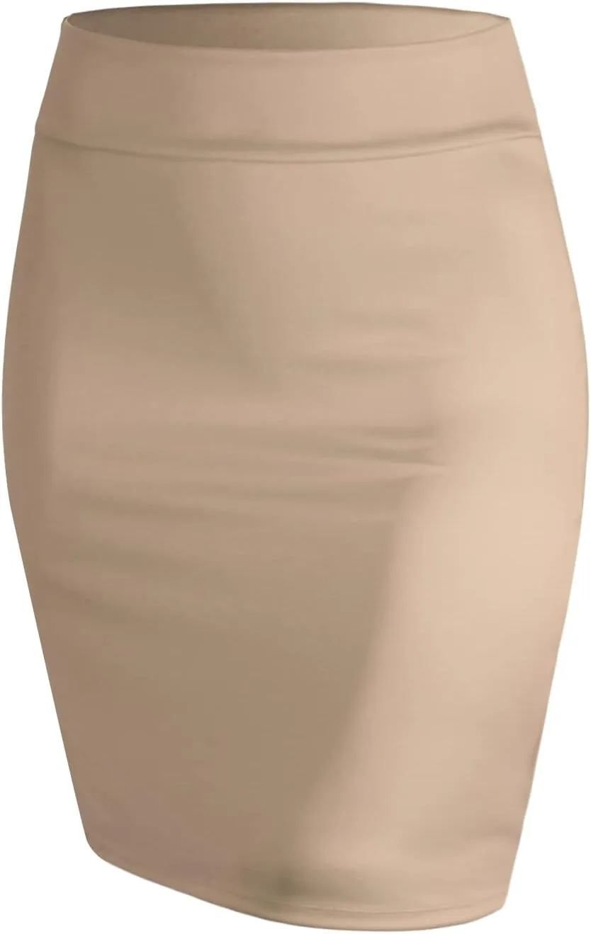 Made By Johnny Women's Premium Scuba Stretch High Waist Pencil Skirt Below Knee for Office Wear