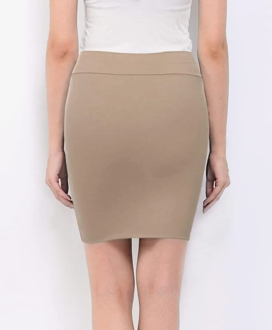 Made By Johnny Women's Premium Scuba Stretch High Waist Pencil Skirt Below Knee for Office Wear
