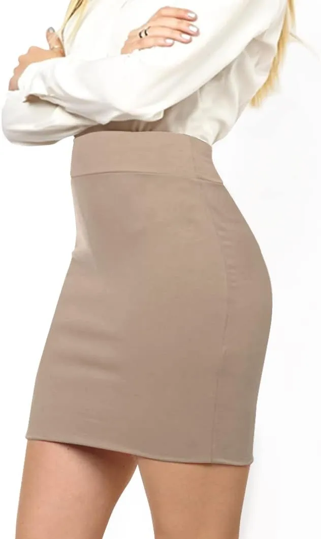 Made By Johnny Women's Premium Scuba Stretch High Waist Pencil Skirt Below Knee for Office Wear