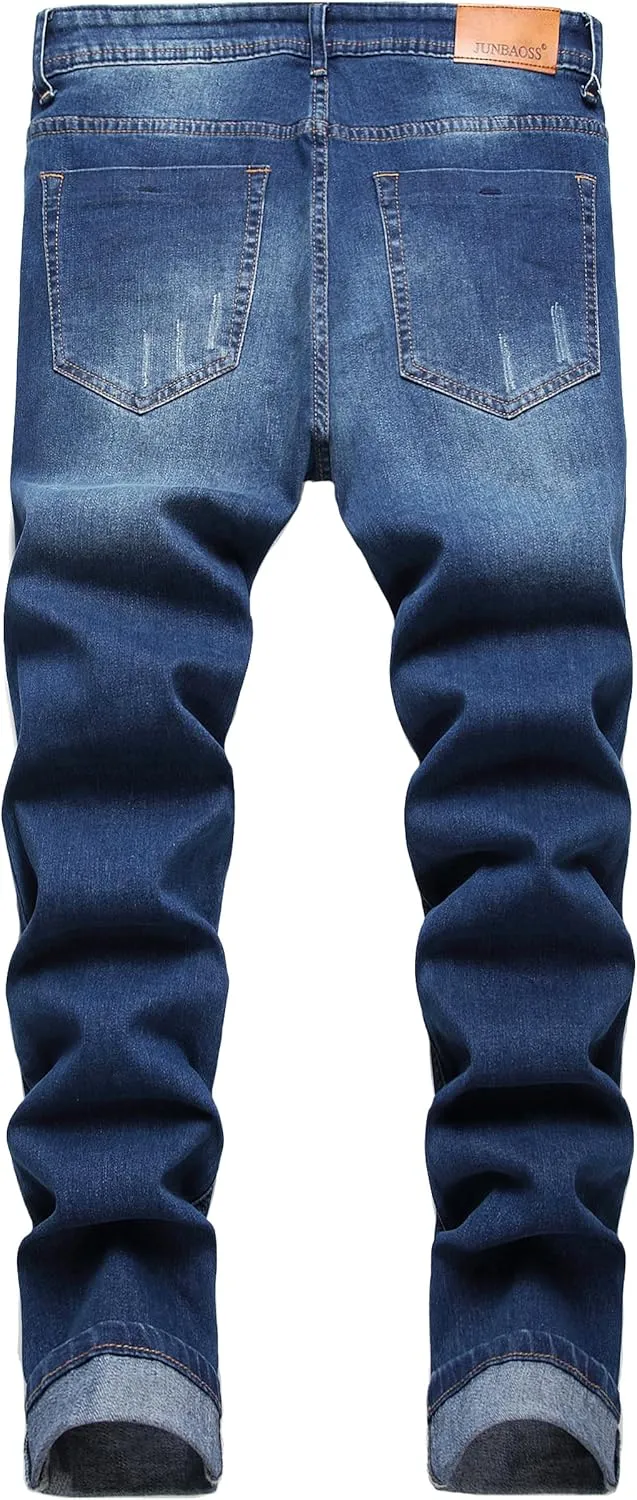 Men's Slim Fit Stretch Jeans Ripped Skinny Jeans for Men, Fashion Straight Leg Comfort Flex Waist Cargo Denim Pants