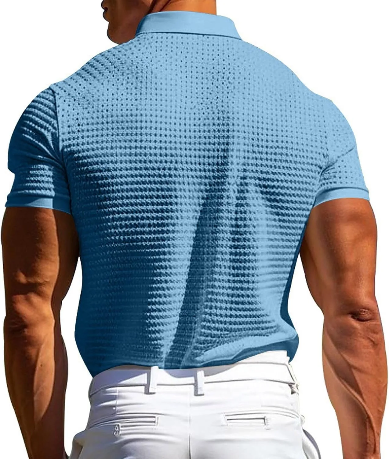Men's Waffle Knit Polo Shirts Summer Short Sleeve Texture Lightweight Golf Shirts Sweater Muscle T-Shirt Tops