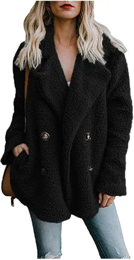 Mmoneyake Womens Fleece Jacket 2024 Fashion Winter Coat Lapel Button Faux Shearling Jackets Oversized Soft Shacket Outerwear