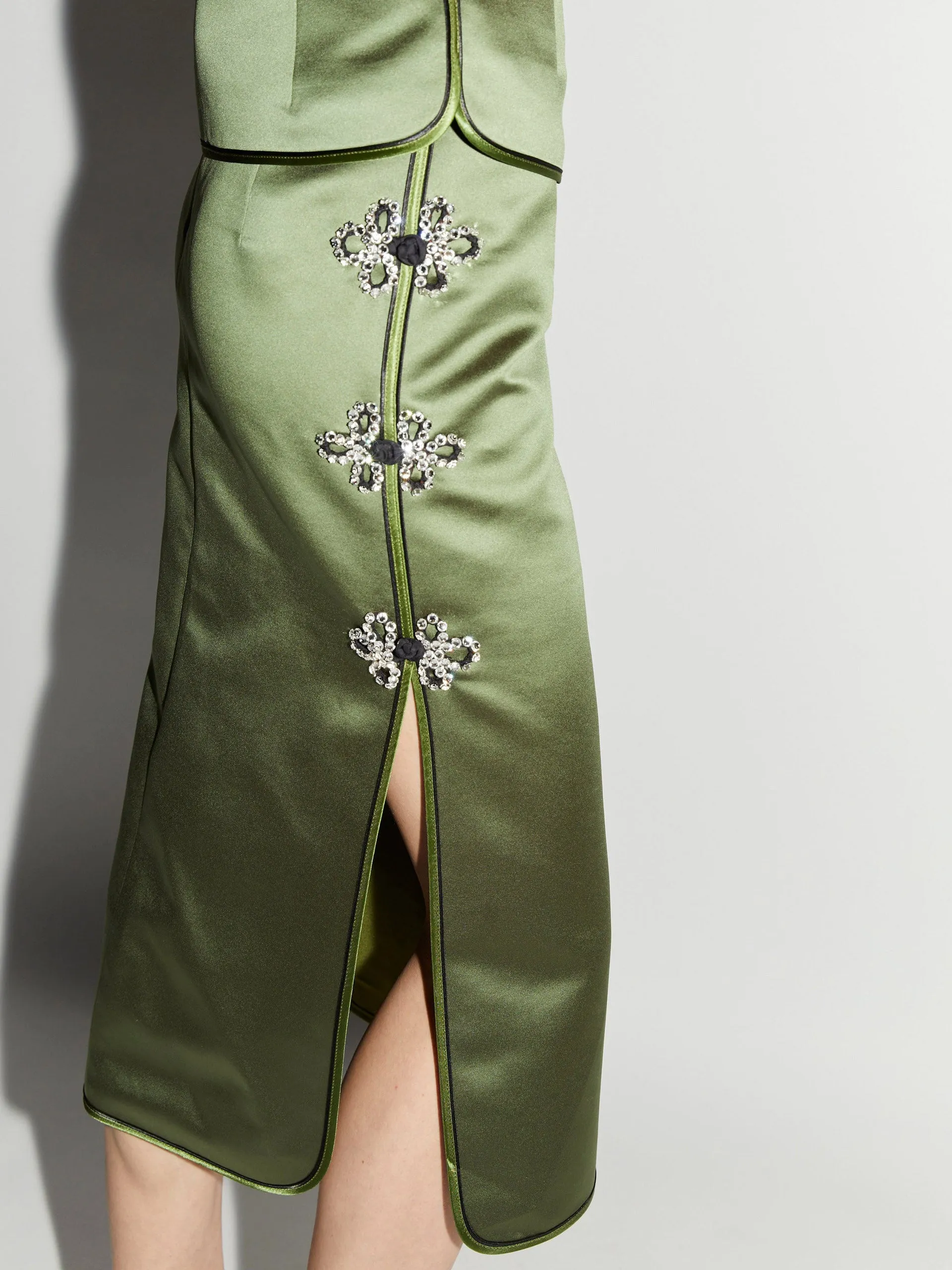 Olive green satin Dario skirt