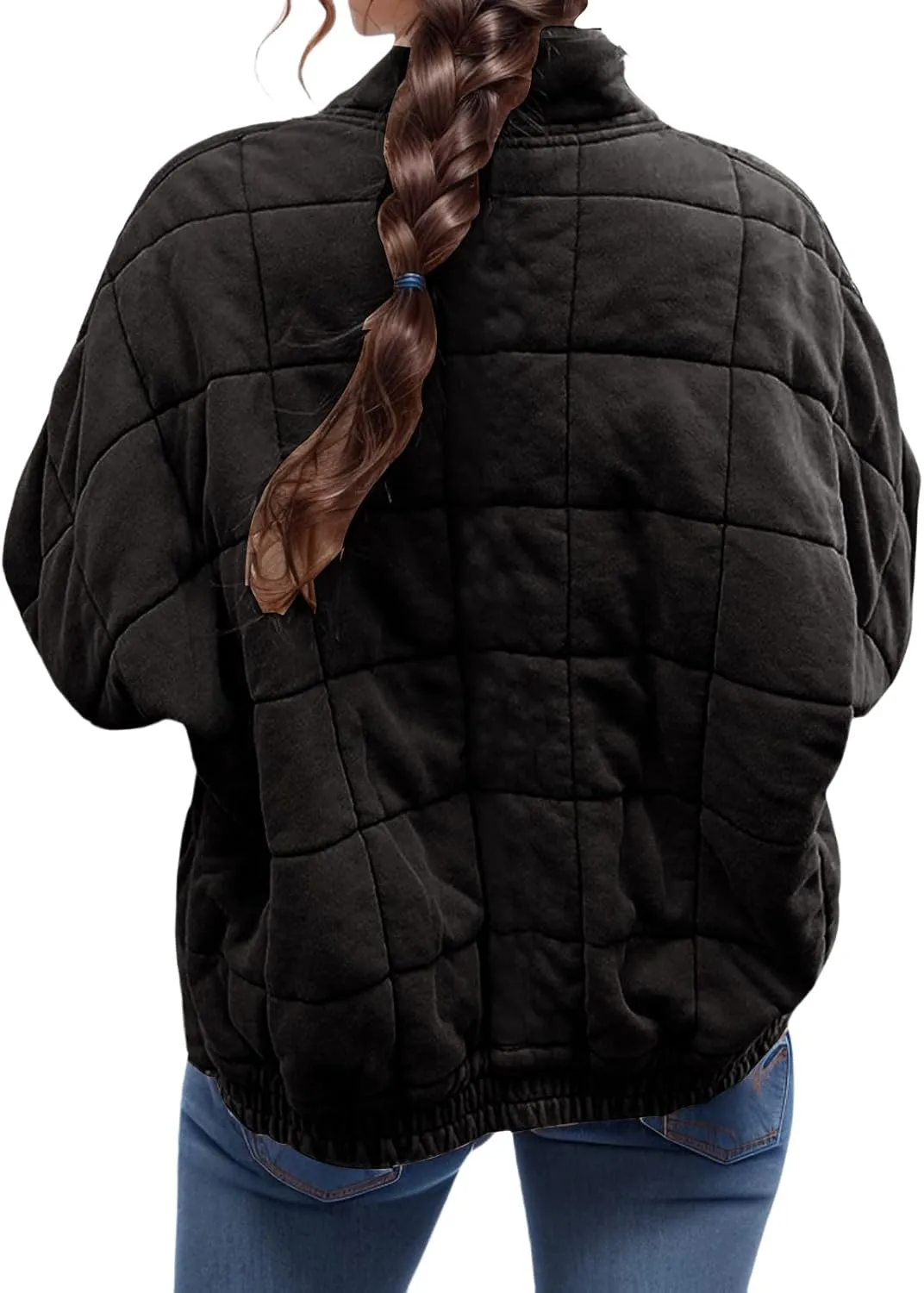 Quilted Jackets for Women Lightweight Puffer Jacket Oversized Casual Zip Up Coats Warm Winter Bomber Outerwear Pockets