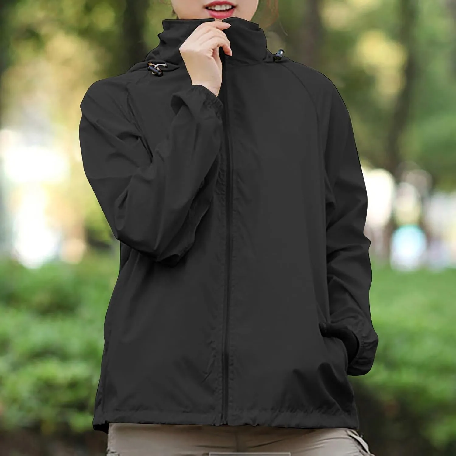 Rain Jacket Women Waterproof Lightweight Windbreaker Jacket with Hood Outdoor Sports Packable Raincoat with Pockets