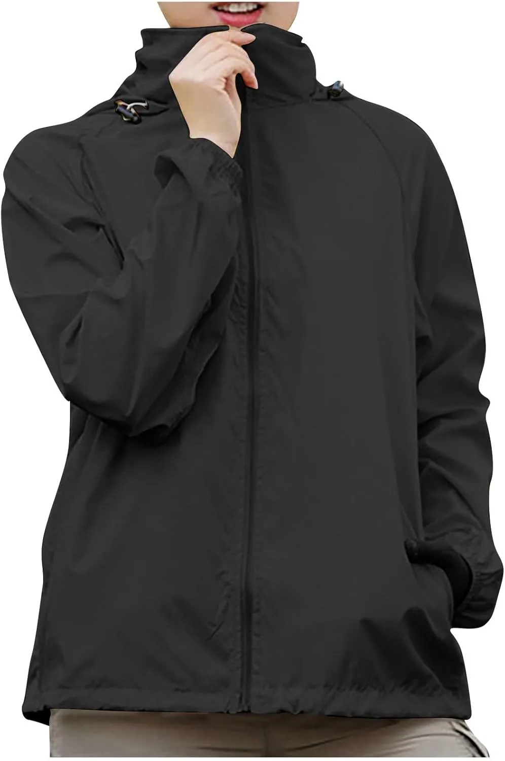 Rain Jacket Women Waterproof Lightweight Windbreaker Jacket with Hood Outdoor Sports Packable Raincoat with Pockets