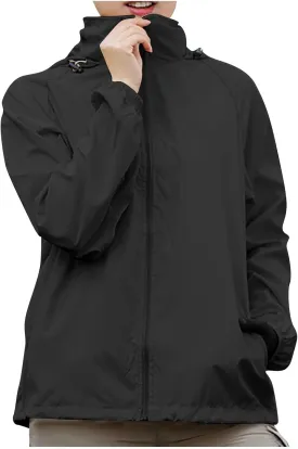 Rain Jacket Women Waterproof Lightweight Windbreaker Jacket with Hood Outdoor Sports Packable Raincoat with Pockets