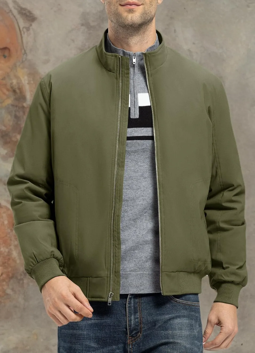 Rdruko Men's Winter Lightweight Bomber Jackets Windbreaker Golf Casual Fall Water Resistant Stylish Quilted Coat