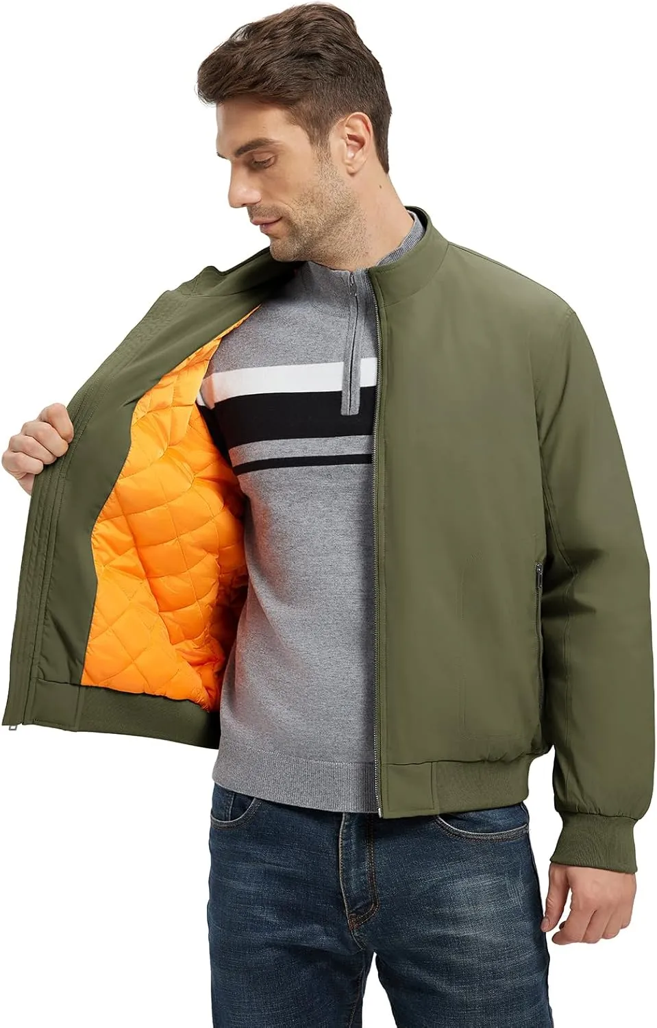 Rdruko Men's Winter Lightweight Bomber Jackets Windbreaker Golf Casual Fall Water Resistant Stylish Quilted Coat