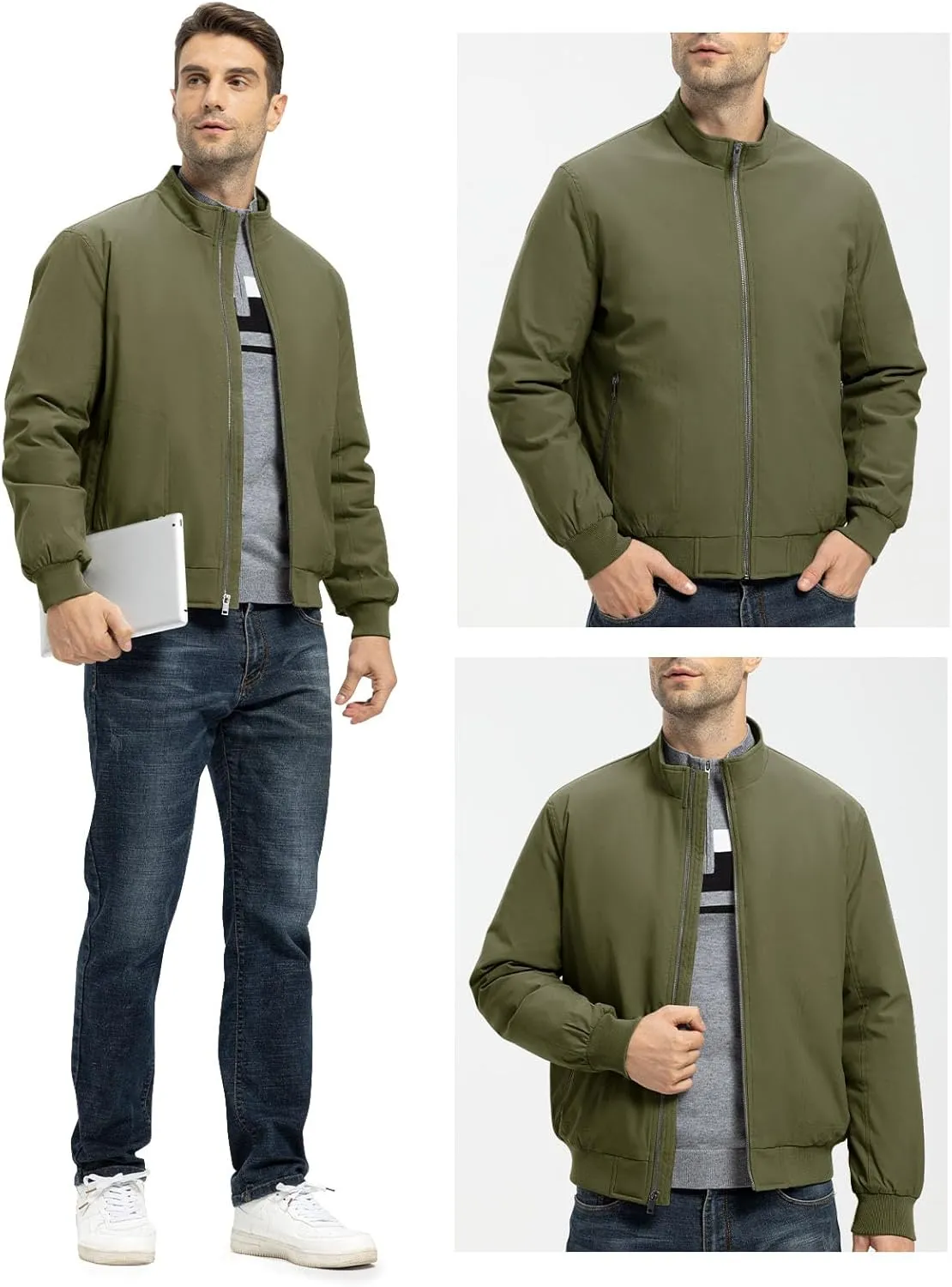 Rdruko Men's Winter Lightweight Bomber Jackets Windbreaker Golf Casual Fall Water Resistant Stylish Quilted Coat
