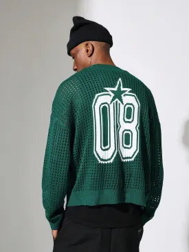 Regular Fit Crew Neck Open Work Jumper With Graphic Print Regular Fit Crew Neck Open Work Jumper With Graphic Print