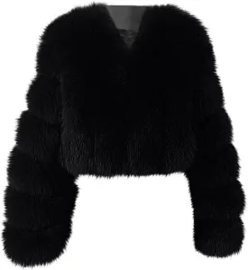 TANGNADE Fur Jackets for Women Formal Wedding Coat Long Sleeve Cropped Faux Fur Evening Jackets Plus Size Winter Warm
