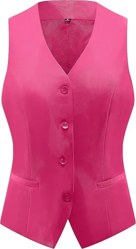 V VOCNI Women's Fully Lined 4 Button V-Neck Economy Dressy Suit Vest Waistcoat