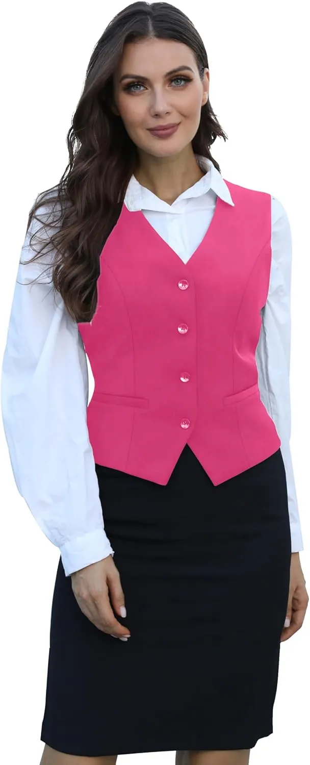 V VOCNI Women's Fully Lined 4 Button V-Neck Economy Dressy Suit Vest Waistcoat
