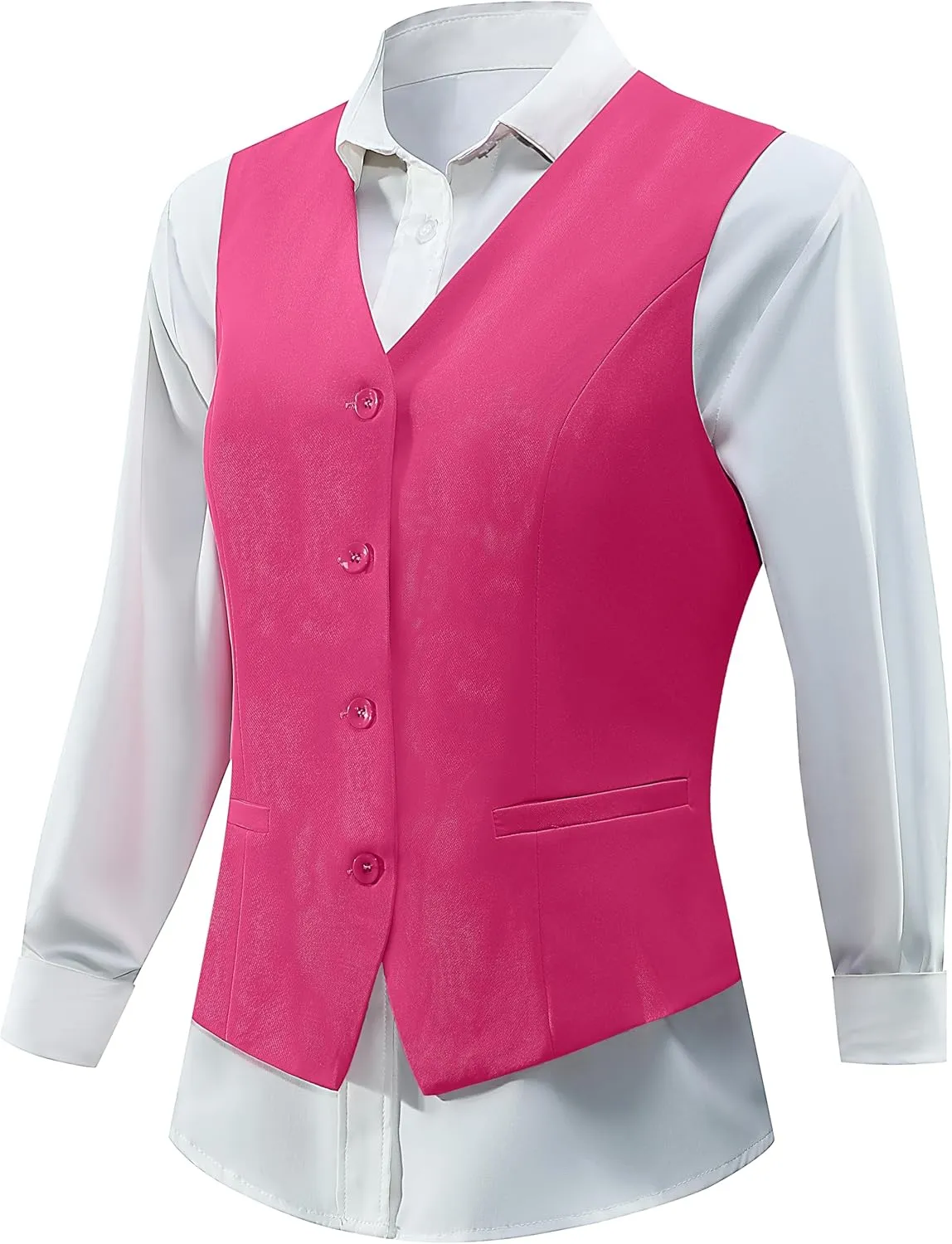 V VOCNI Women's Fully Lined 4 Button V-Neck Economy Dressy Suit Vest Waistcoat